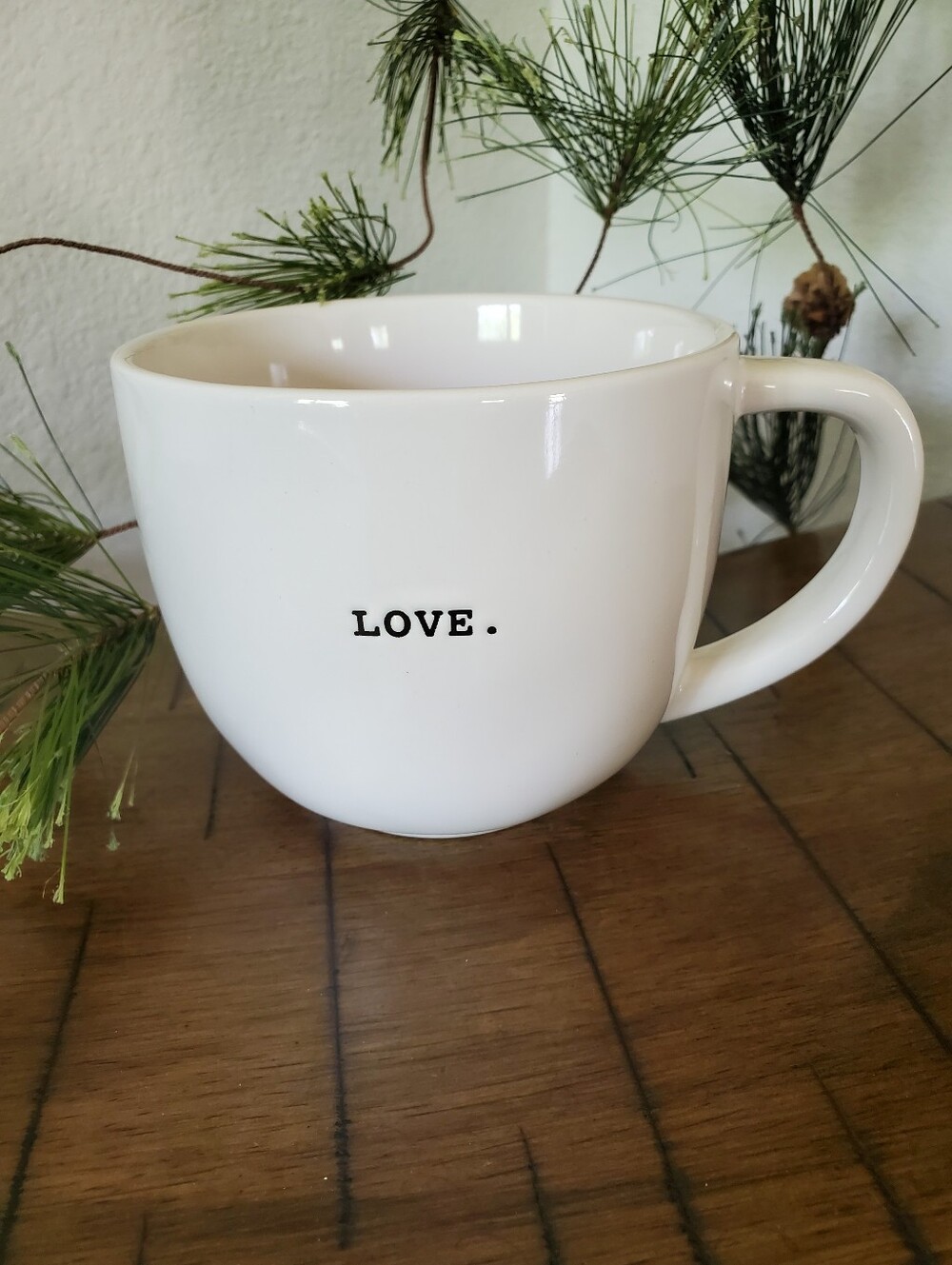 Rae Dunn LOVE Typewriter Font Mug White Ceramic Farmhouse Coffee Cup